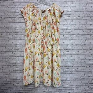 Lauren Conrad Women's Size XXL Floral Dress Pleat Neck Keyhole Tie in Back